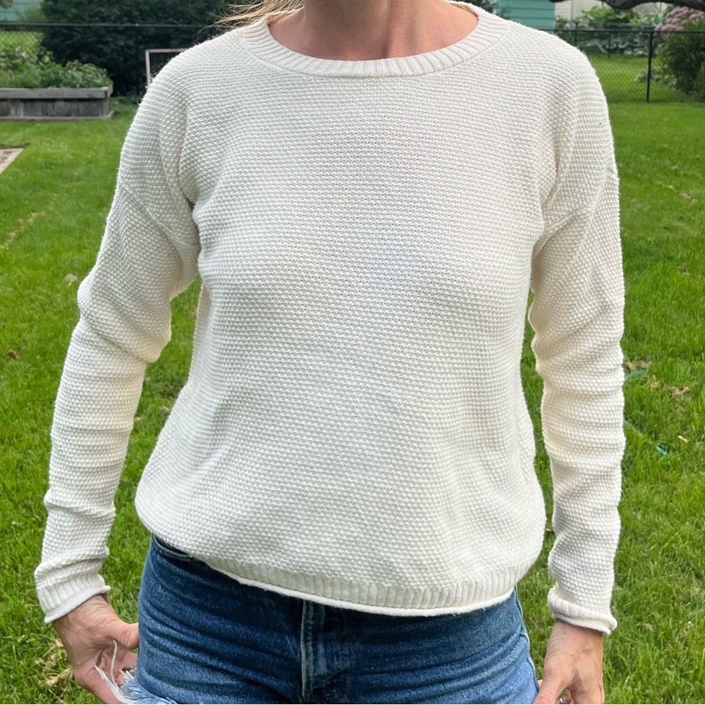 Madewell Sweater Womens Small Ivory Pullover Long Sleeve Cable Knit Round Neck
